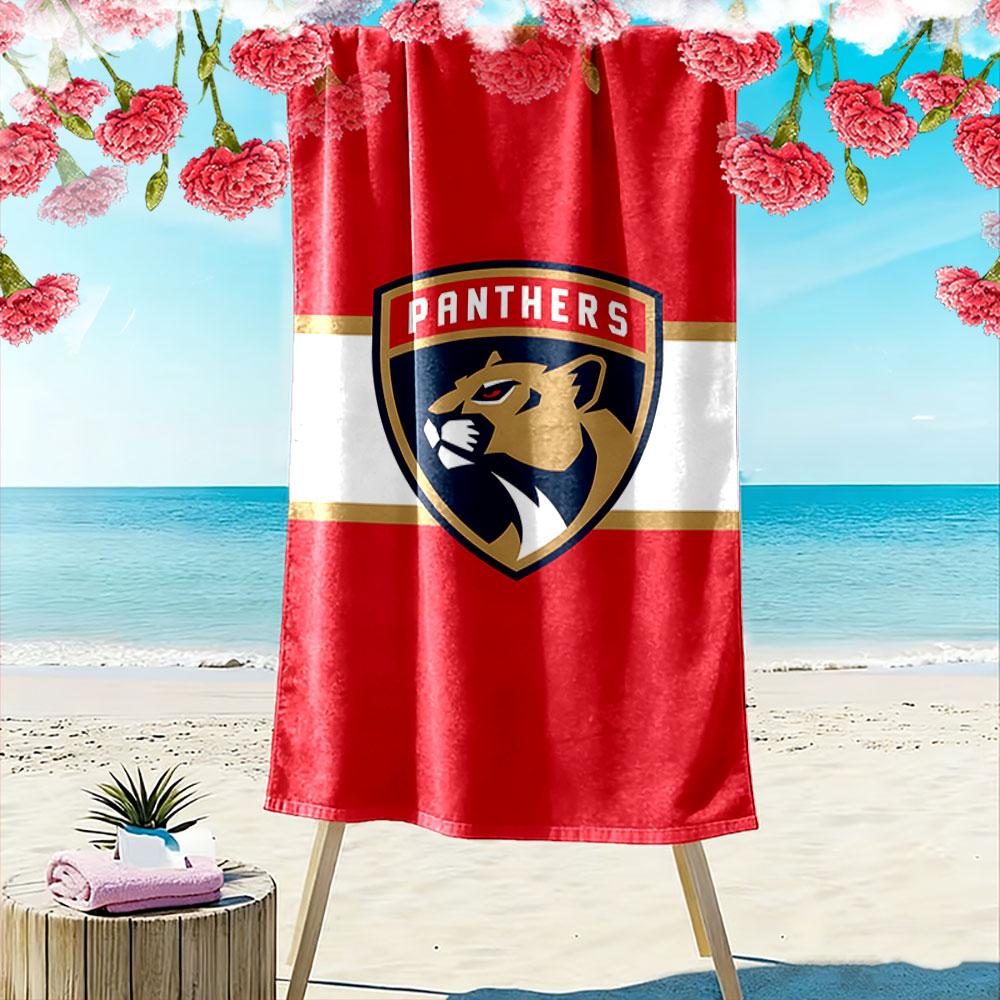 "Panthers Logo On Red Background" Patterned Beach Towel Quick Dry Perfect for Travel Outdoor Sports Jogging the Beach and Swimming