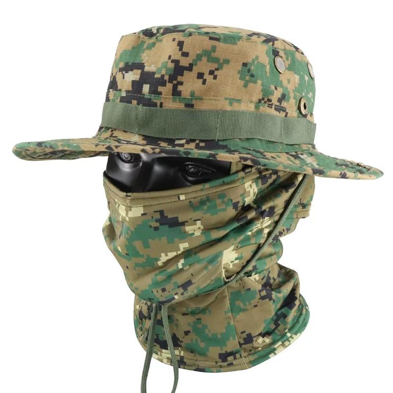 Camouflage Tactical Benny Hat Set Multifunctional Outdoor Fishing Bucket Hat Sun Protection Shade Breathable Round Edge Hat Men