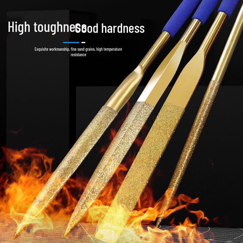 Sada diamantových pilníků Lionwei s titanovým povlakem - 3", 4", 5" Různé ploché, malé a trojúhelníkové pilníky pro broušení slitin.