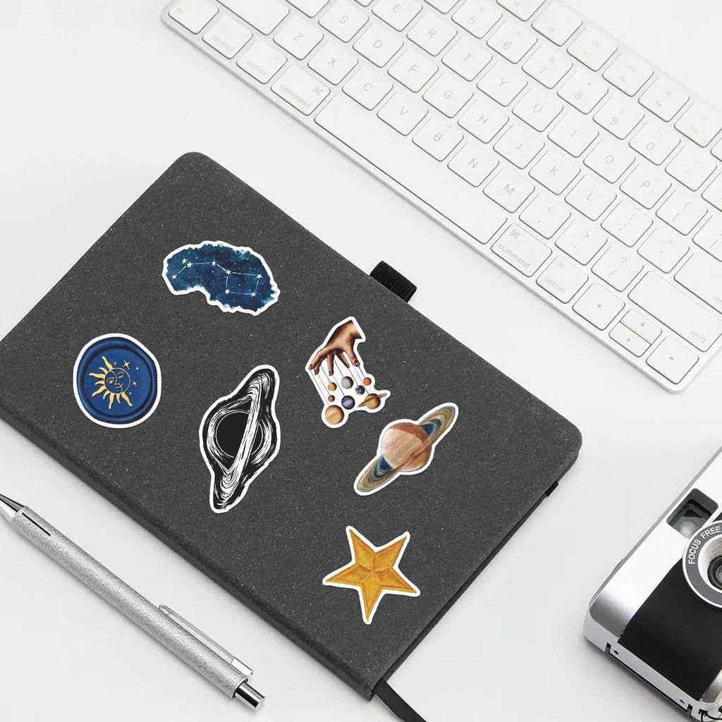 50pcs Mysterious Space Theme Waterproof PVC Stickers for DIY Notebook & Luggage Decoration