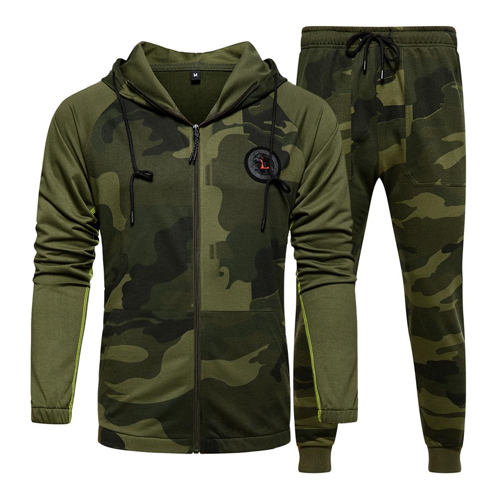 

Men Sets Camouflage Casual Tracksuit Spring Camo Jacket +Pants Sets Men S Sportswear Hooded Sweatshirt Sweatsuit Outdoor XL