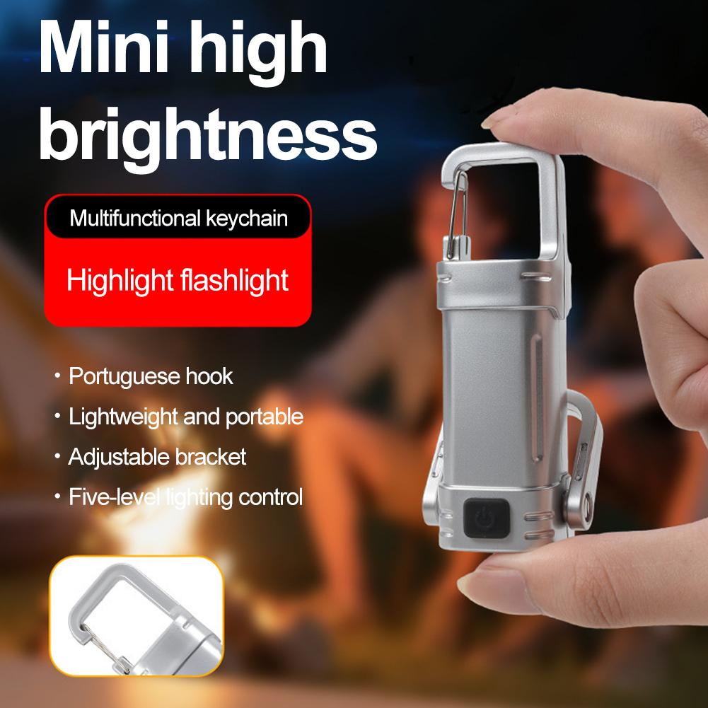 Mini Keychain Light COB Floodlight with Red Blue Warning Type C Fast Charging IPX4 Waterproof for Camping Hiking Night Riding