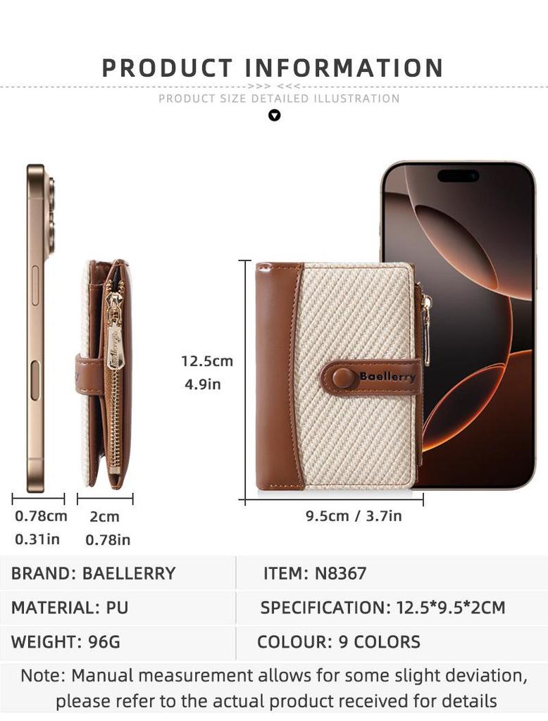 Korean Style Women's Short Wallet with Color Block, Multiple Card Slots, Money Clip, Zipper Coin Purse