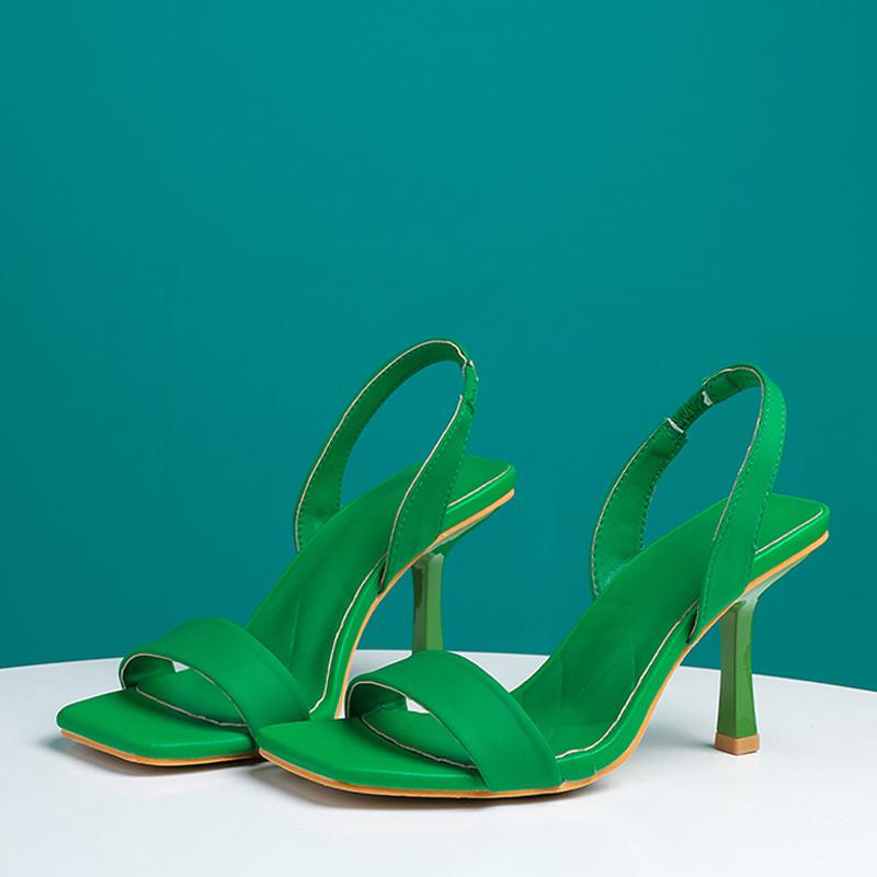 Liyke New Arrival Fashion Green 8 .5cm Gladiator Heels Sandals Summer High Quality Cozy Leather Square Toe Slip -On Shoes Women