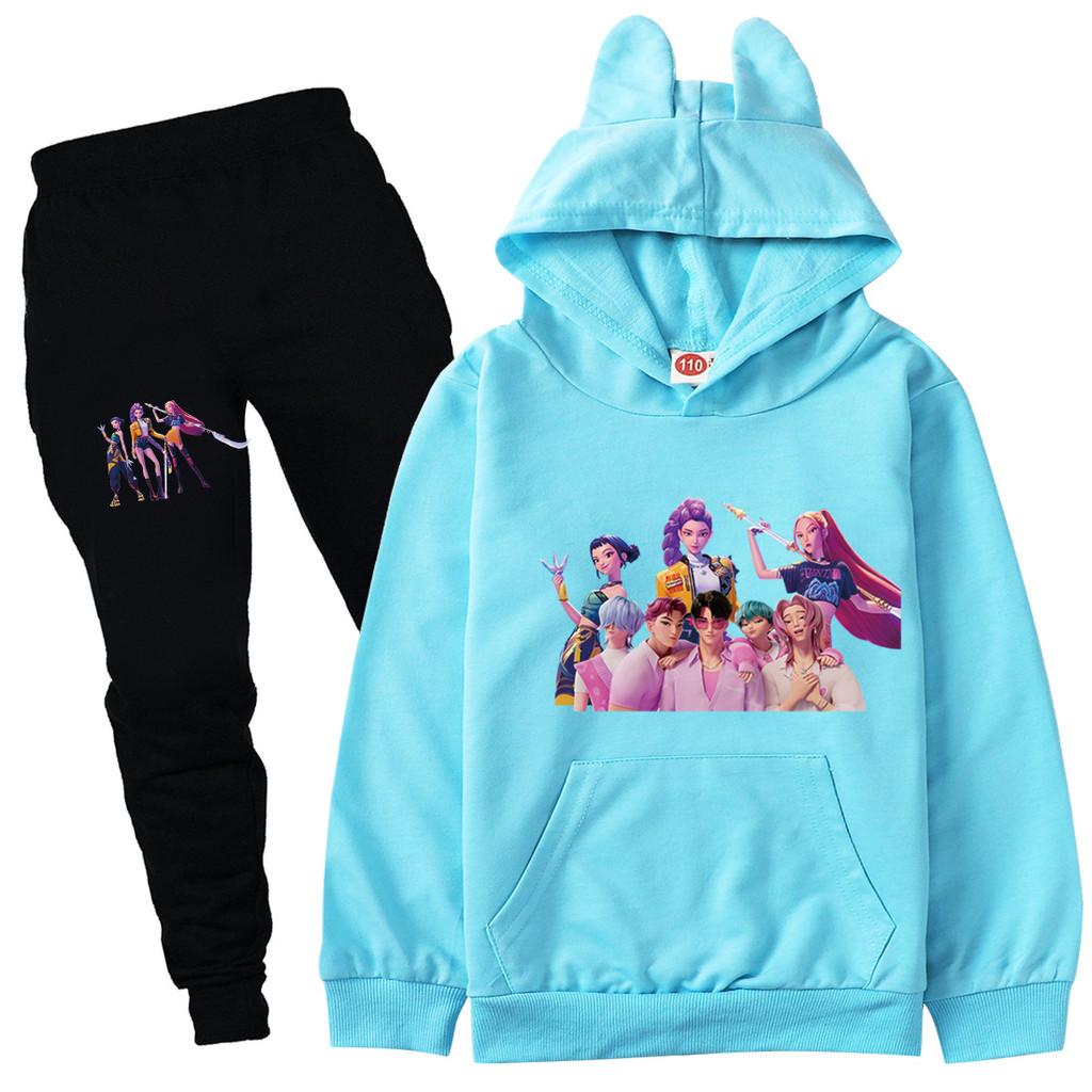 Kinder Mädchen Anime Cartoon K-Pop Rumi Zoey Mira Bedruckt Lässige Langarm Kapuzenpullover Hosen Kleidung Set