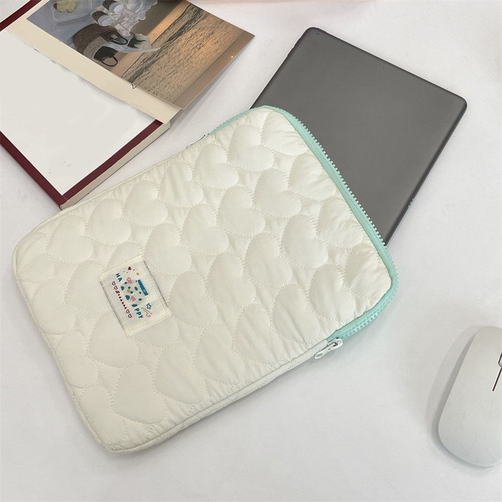 Cartoon Prints Laptop Storage Bag Love Plaid Tablet Sleeve Pouch Notebook Storage Bag  For Women