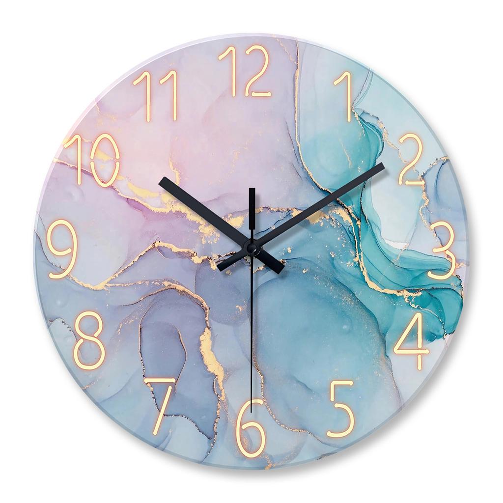 Modern Fashion Marble Texture Pattern 4mm Thickeneded Tempered Glass Wall Clock Wall Clock Silent Quartz Clock (Without Battery)