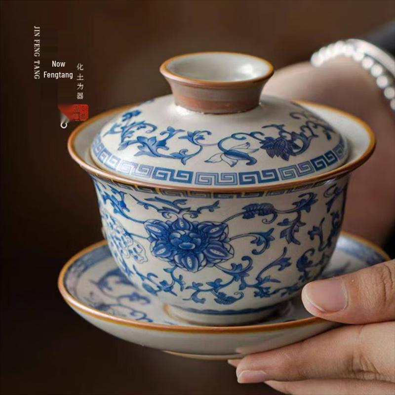 Meikou Ru Ware Modrobílý rotační Sancai Gaiwan