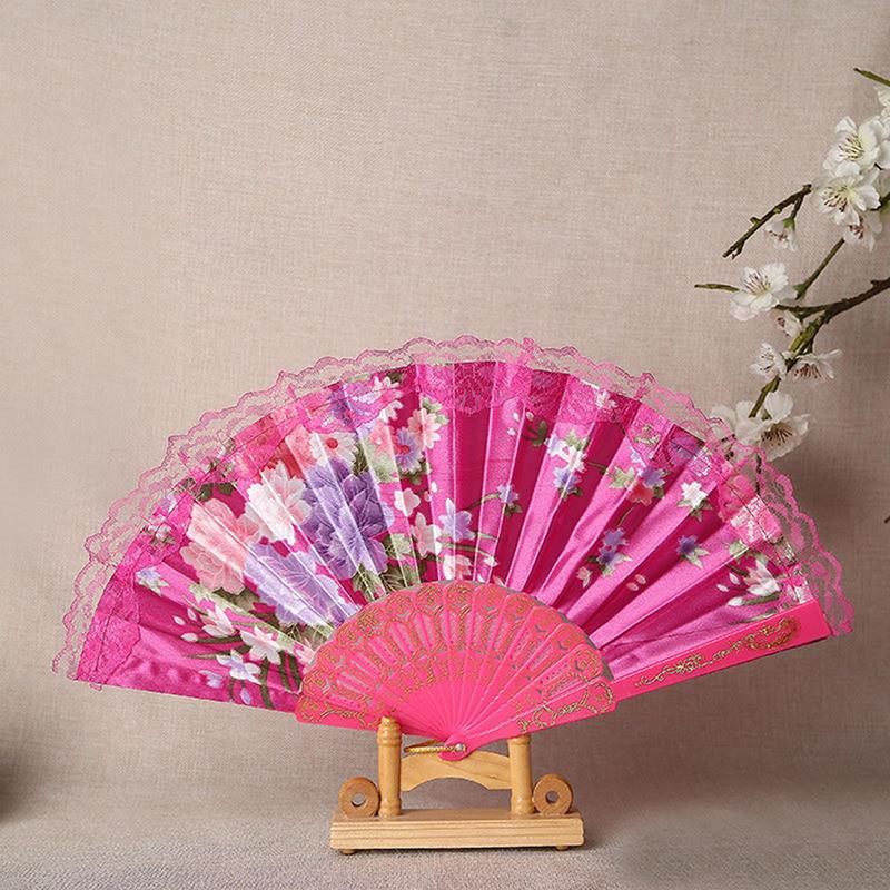 Faltfächer im Vintage-Stil aus Seide und Spitze, Muster im chinesischen Stil, Kunsthandwerk, Geschenk, Heimdekoration, Schmuck, Tanz-Handfächer