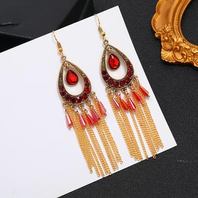Vintage Court Ancient Gold Long Fringed Earrings Women's Bohemian Ethnic Style Earrings Vacation Travel Photography Temperament Earrings