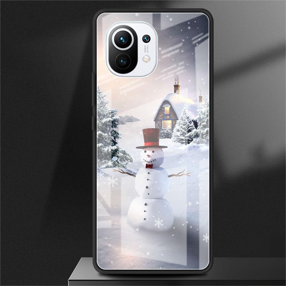 Kreslený Sněhulák Vánoční Skleněný Kryt pro Xiaomi Poco X3 NFC 11 Lite 11T F3 M3 Redmi Note 11 10 9 8 Pro 10S 9S 9A 9C Kryt na Telefon