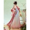 Womens Tang Dynasty Style Hanfu Set With Embroidered Floral Print Lightweight Chiffon Top High-Waist Skirt Daily Wear