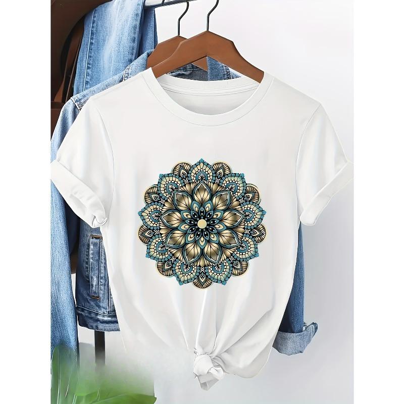 European sizes Elegant Artistic Print Women's Short-Sleeve T-Shirt