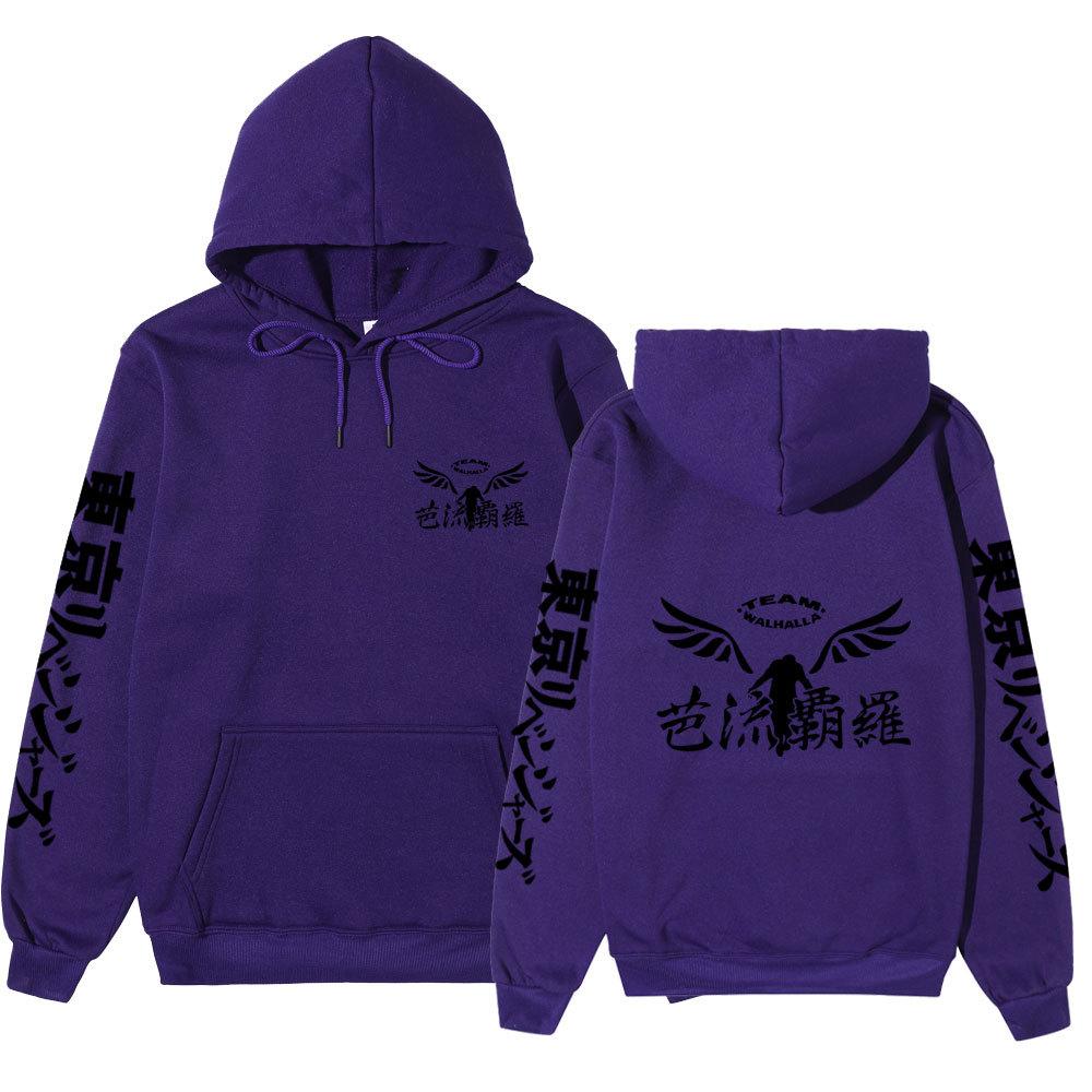 Tokyo Revengers Team Walhalla Double-sided Hoodie, Wing Logo Long Sleeve Pullover Sweatshirt Unisex Anime Hoodie with Japanese Sleeve Print