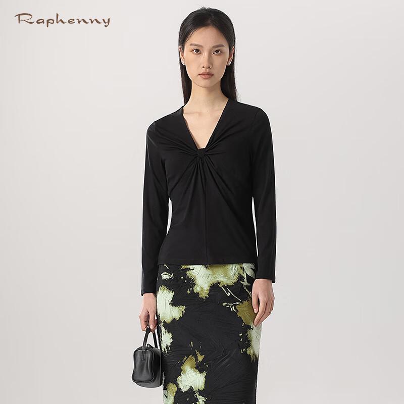 Raphenny Damen Französisches V-Ausschnitt Schlank geschnitten Langarm Strickoberteil