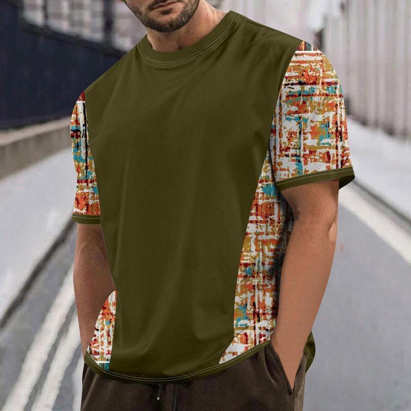 

Мужская футболка Color Block 3D-печать Летняя мода Круглый вырез Свободная футболка с коротким рукавом Повседневная мужская футболка XS