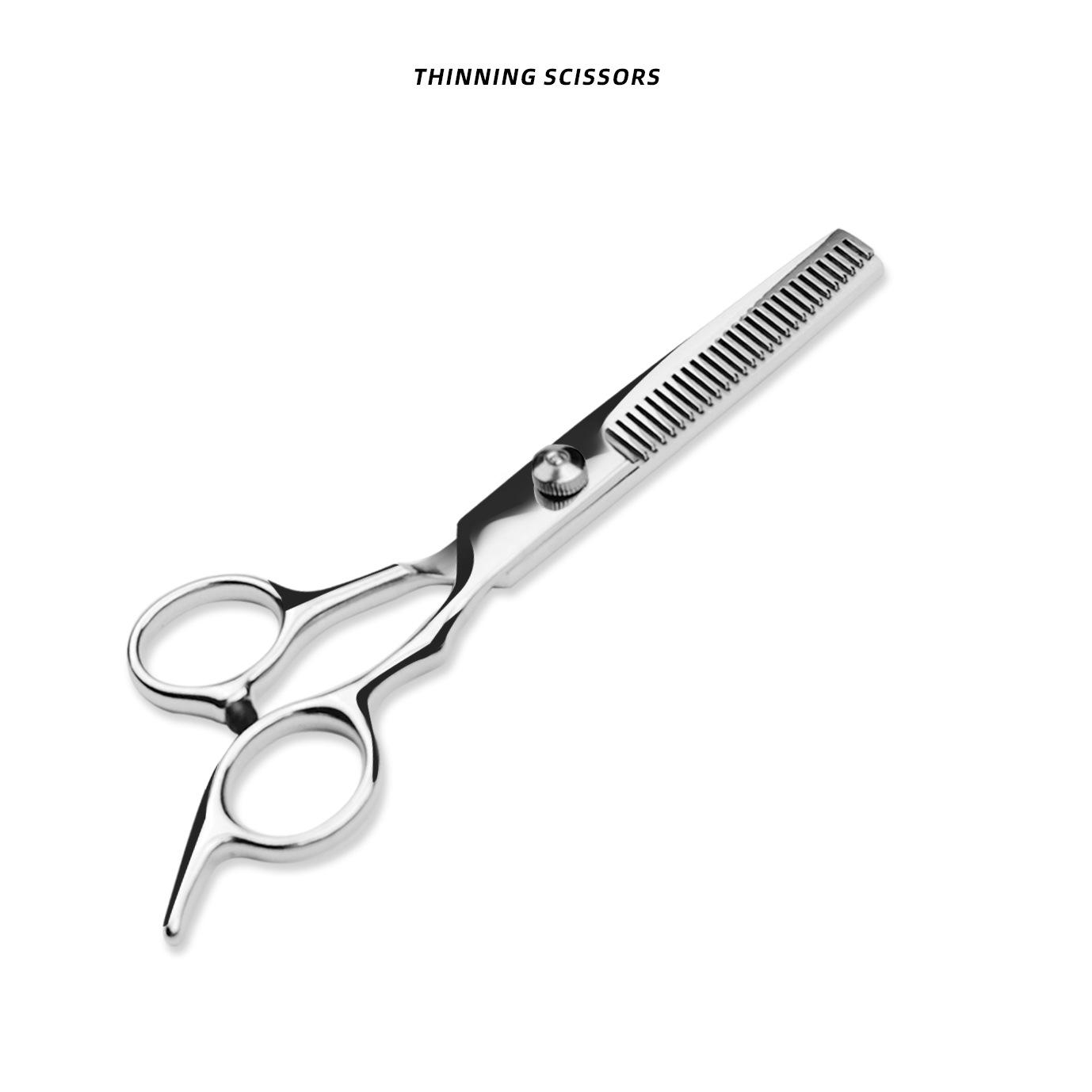 Pet Haircutting Scissors - Stainless Steel Straight & Thinning Shears with White Screw for Flyaway Hair & Bangs ZR