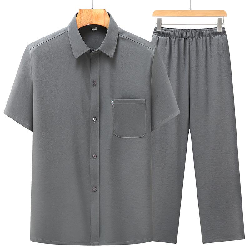 Men's Chinese Style Tang Suit Grandpa Shirt & Pants Set - Ethnic Hanfu for Middle-Aged & Elderly