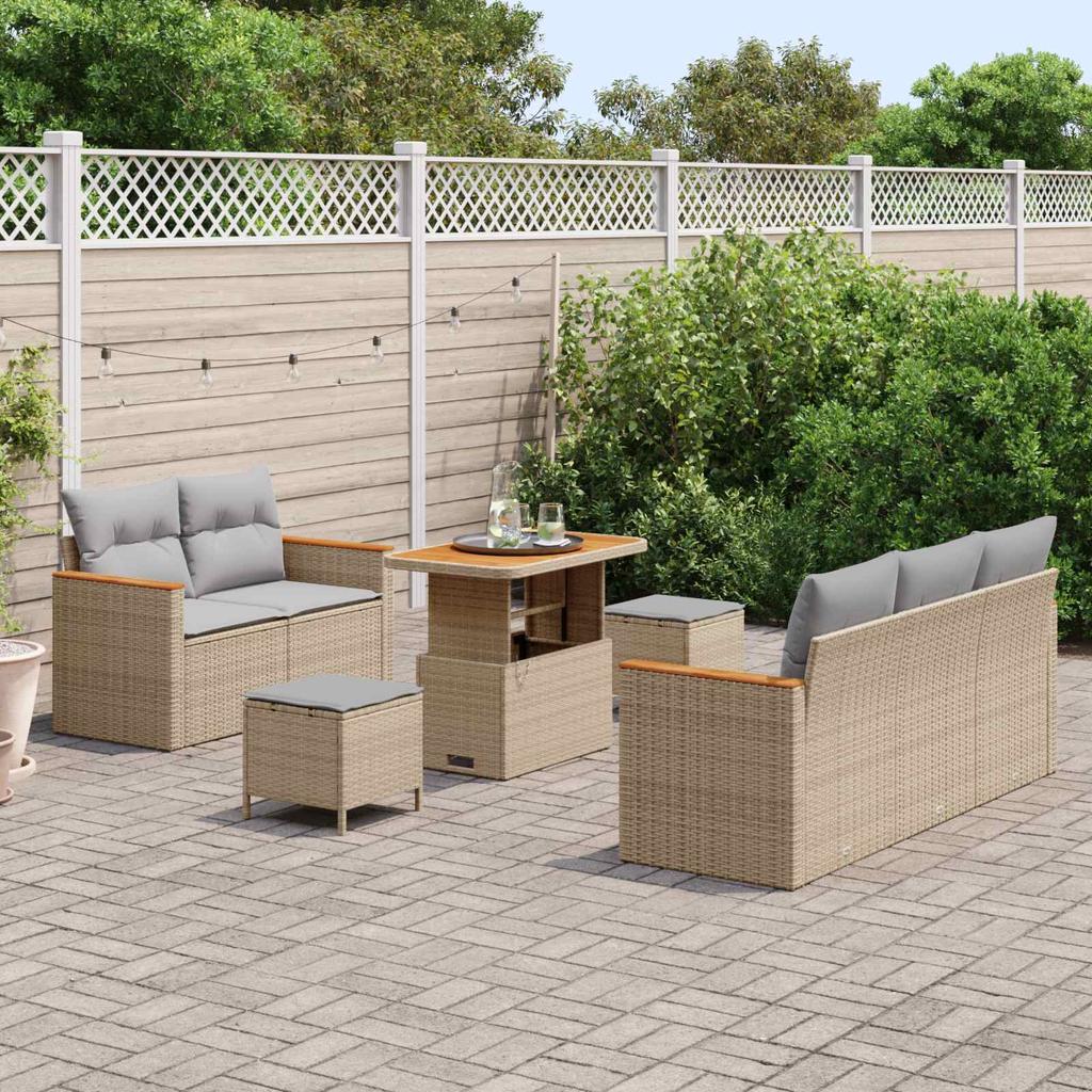 Garden Sofa Set 8 pcs Beige Poly Rattan