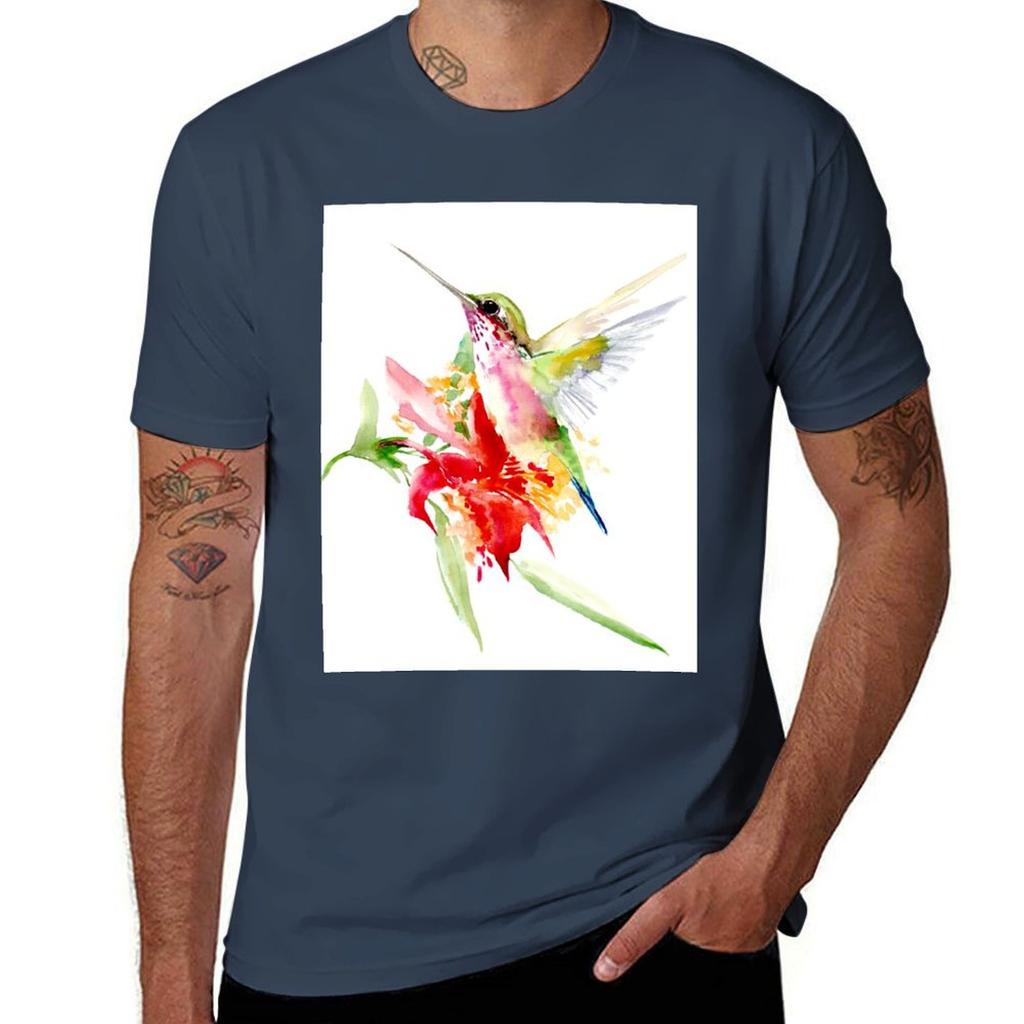Hummingbird And Flowers Tshirt Big Size Loose Fit Tee Shirt