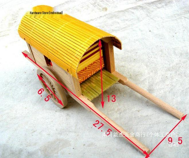 Farmhouse Wooden Miniature Horse-Drawn Carriage and Canopy Cart Decor