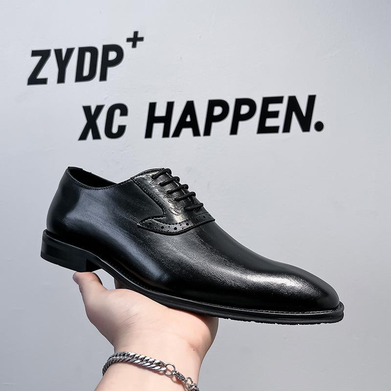 British Style Men's Lace-up Dress Leather Shoes Pointed Wedding Groom Shoes 2024 New Business Men's Shoes 24278-A