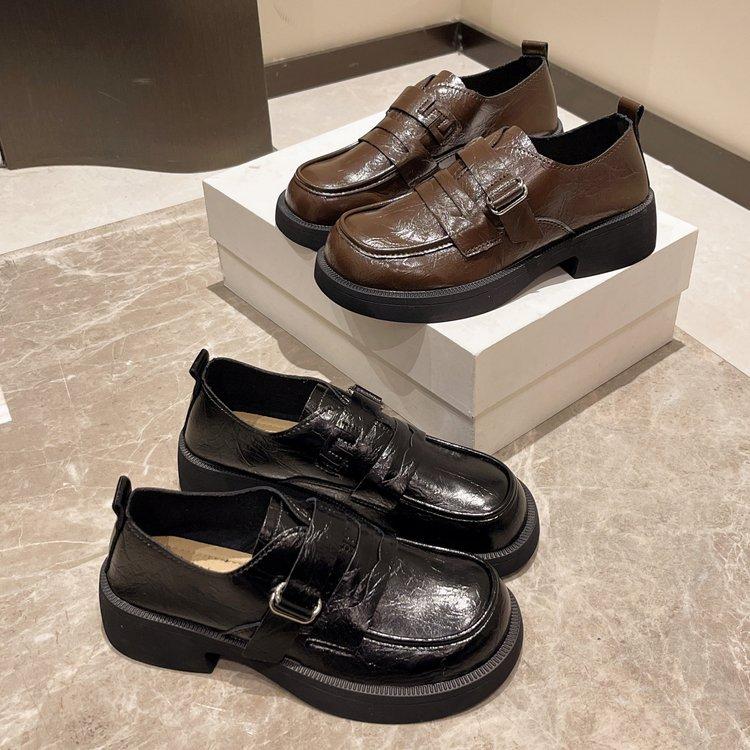 Black French Thick Heel Platform Small Leather Shoes Women's 2025 New Autumn and Winter Versatile Retro Height-increasing Mary Jane Single Shoes