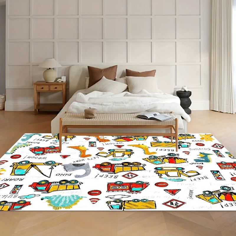 Cartoon Kids Bedroom Area Rugs Decorative Carpet with Playful Truck Illustration for Cozy Bedroom Spaces Carpets Home Decor Rug