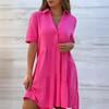 European and American Women's Casual Cotton Linen Short Sleeve Lapel Dress