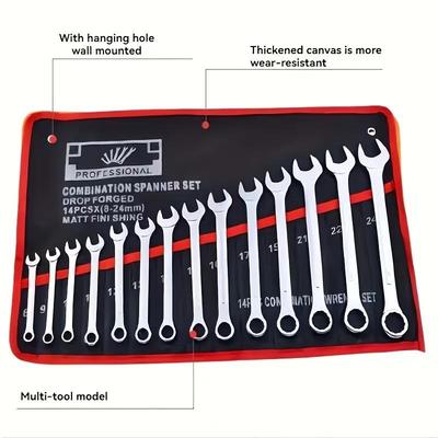 14-Pocket Tool Organizer Roll Durable Wrench Storage Bag Perfect For Garage & Workshop Organization