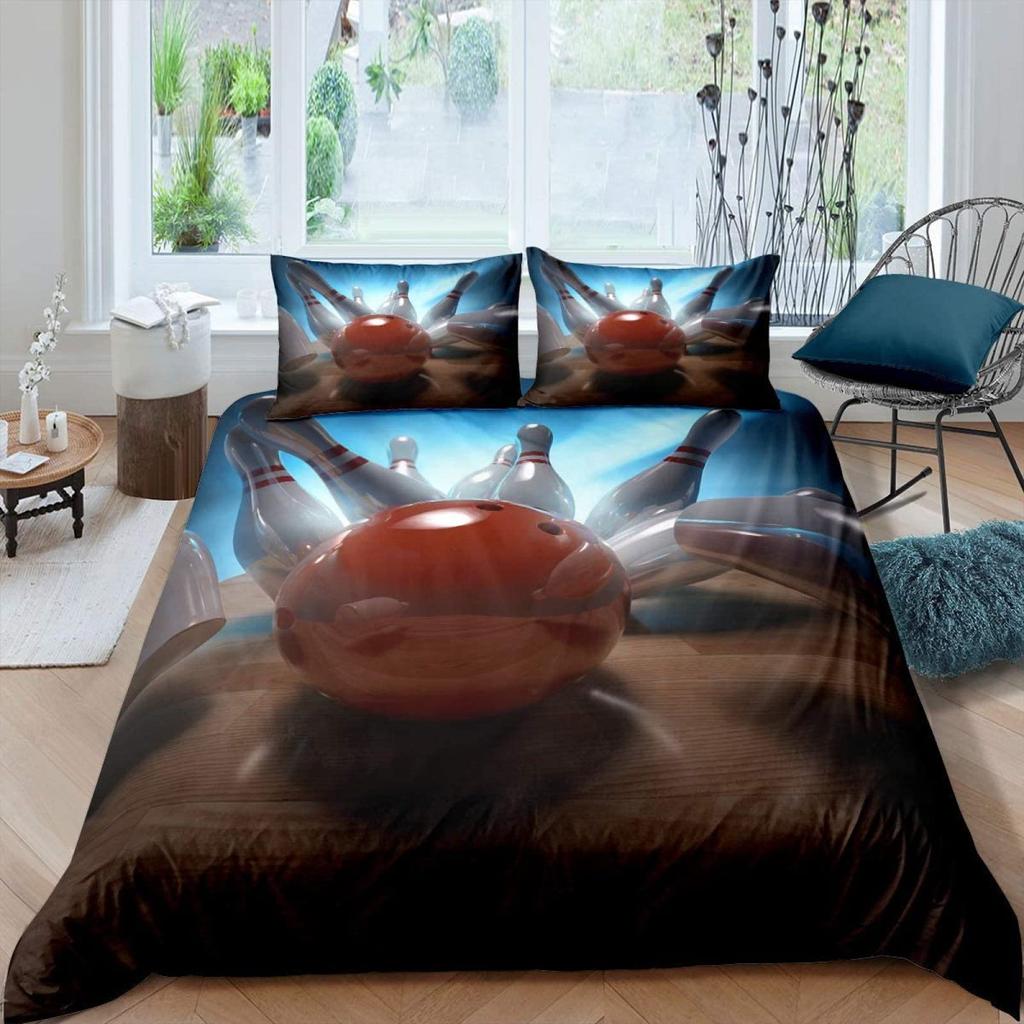 Bowling Soft Duvet Cover Polyester Sport Competion Comfortable Quilt Cover Sports Games Stary Sky Blue Line Beding Set Double Quen King-Sized