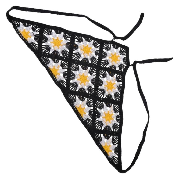 Hollowed Flower Pattern Headscarf for Women and Girl Crochet Bandanas Decorative Ethnic Head Wrap for Music Festival