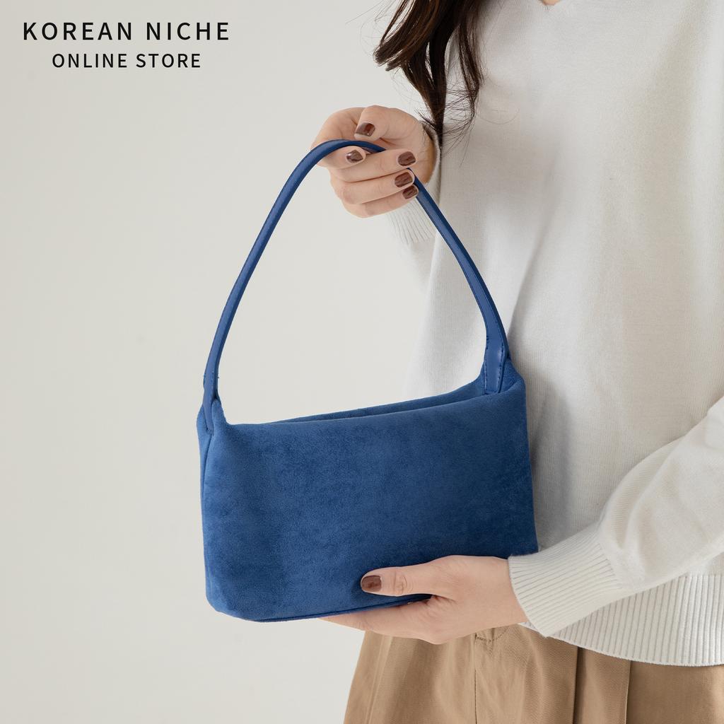 Underarm Bag for Women, Korean Version Suede Patchwork Design, High-end, Fashionable, Versatile, Hand-held Shoulder Bag for Women