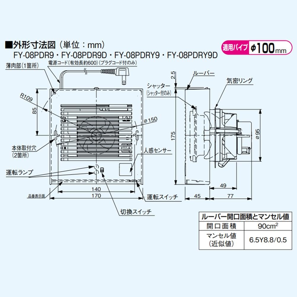 Panasonic Pipe Fan Automatic Operation Type Lattice Type (Panasonic) (human Sensation) FY-08PDR9