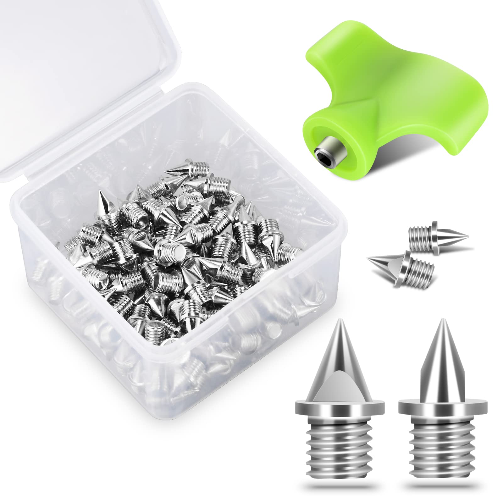 

Шипы для дорожки 1/4 дюйма, 100 штук Стальные сменные шипы для спортивной обуви и Ключ для шипов для спортивных беговых дорожек