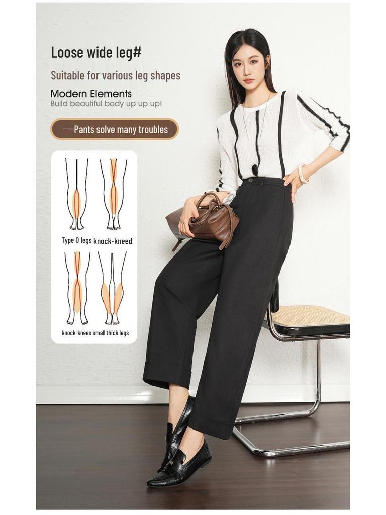 2025 Women's Small Size Cotton Linen Wide Leg Pants - Versatile, Slimming, Casual for Spring & Autumn