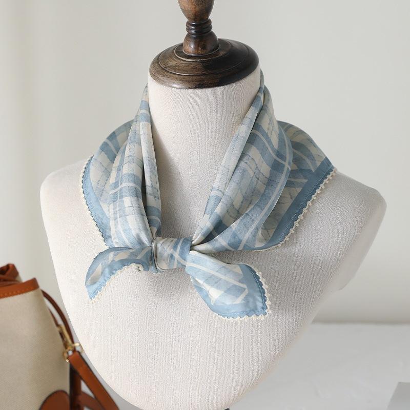Morandi plaid 16 Moomi jacquard 100% silk mini square scarf for women, spring/summer high-end versatile silk scarf and neckscarf 53*53cm
