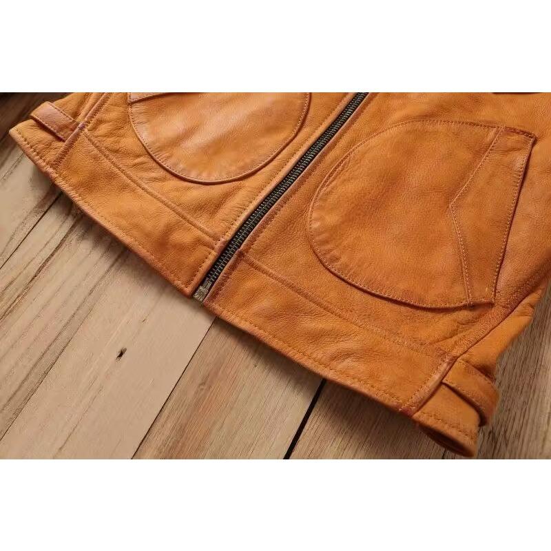 Chinese Size Uncoated Frosted Natural Cowhide Men Leather Jacket Soft Short Slim Fit Vintage Genuine Leather Coat Autumn