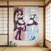 1Pc Kawaii Neko Maid Anime Wall Tapestry, Polyester 2D Print, Pastel Pink Blue Aesthetic Room Decor, Trendy Wall Hanging For Bed