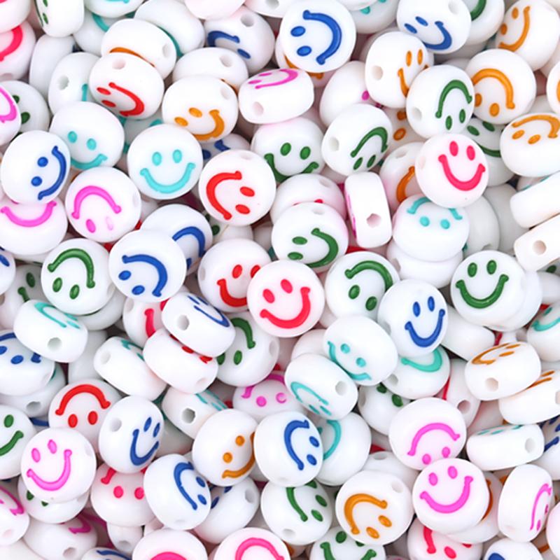 100Pcs Acrylic Flat Letter Beads Alphabet Round Smile Spacer Loose Bead For Diy Jewelry Bracelet Charm Supplies