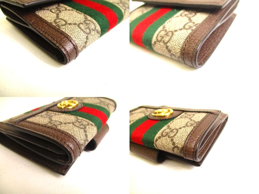 Authentic GUCCI Brown Leather Bifold Wallet Ophidia GG French Flap Wallet #a153 Open Box