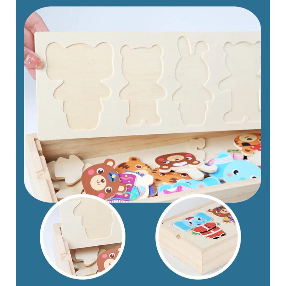 Elephant Bear Change Clothes Children's Early Education Wooden Jigsaw Puzzle Dressing Game Baby Puzzle Toys for Children Gift