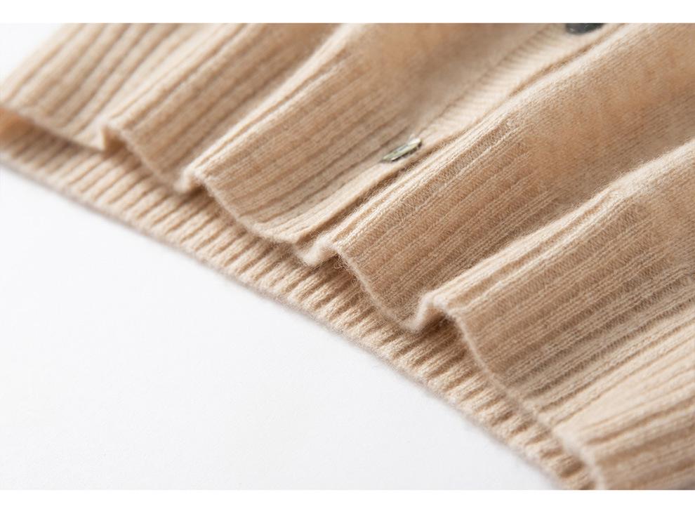 Women's 100% Pure Cashmere Round Neck Cardigan – Autumn/Winter Age-Reducing Knitwear