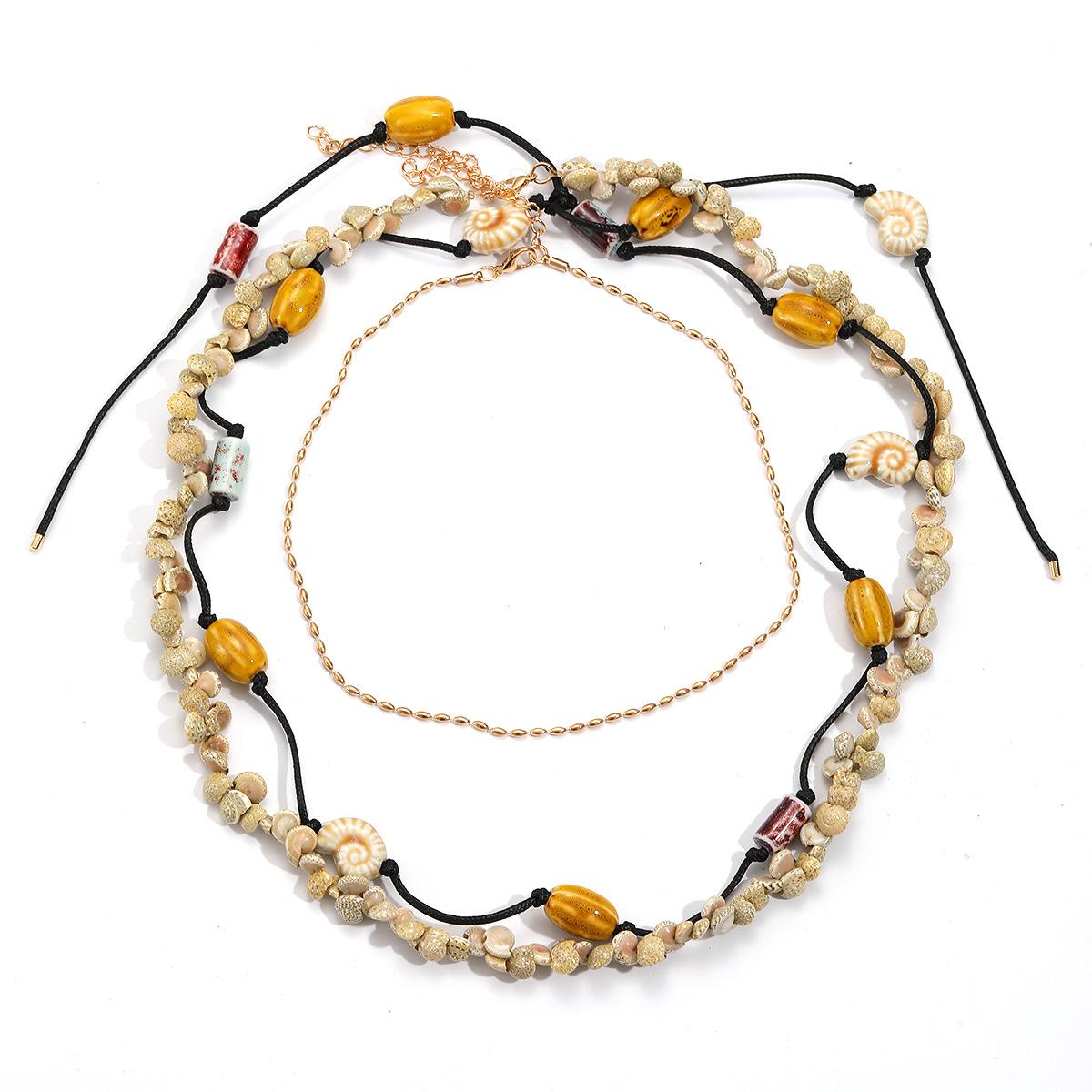 Niche multi-layer ocean style natural shell layering women s collarbone chain Bohemian style fashion necklace