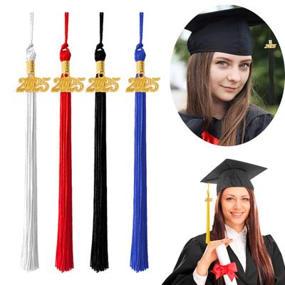 Promoční klobouk s střapcem a datem 2025, jednobarevný, délka 40 cm, střapec pro promoční sezónu magisterského a bakalářského studia