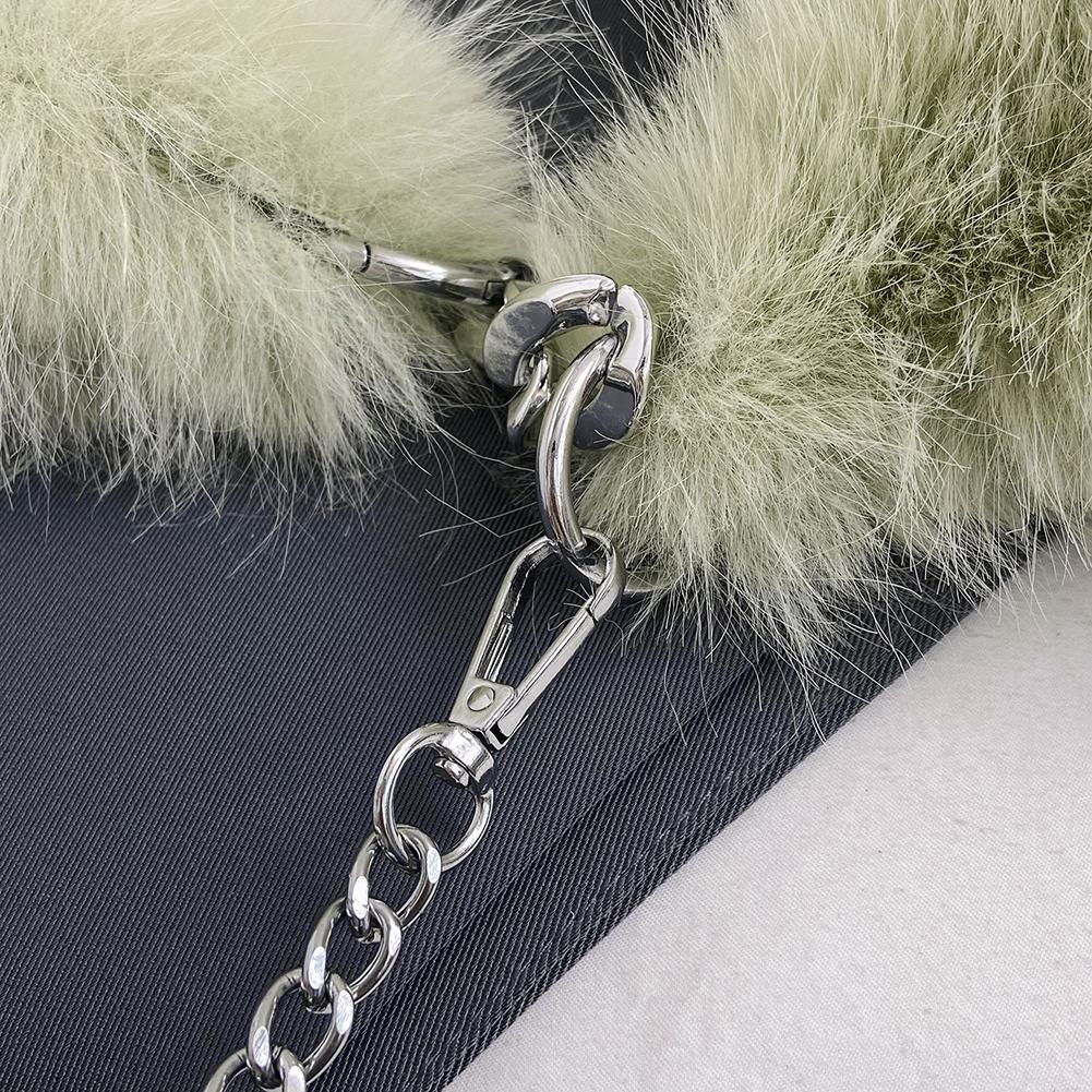 Women Chain Crossbody Bag Zipper Furry Tote Handbag Versatile Cute Satchel Bag Soft Girl Satchel Purse