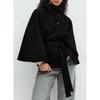 Fashion Solid Women's Lace Up Cape Coats Loose Stand Collar Batwing Sleeve Button Leisure Jackets