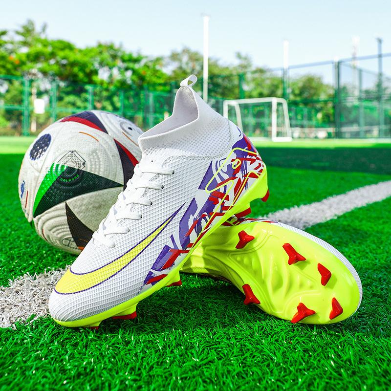 High-top football shoes fly-woven seamless AG nails artificial grass boys and girls adolescent students training shoes