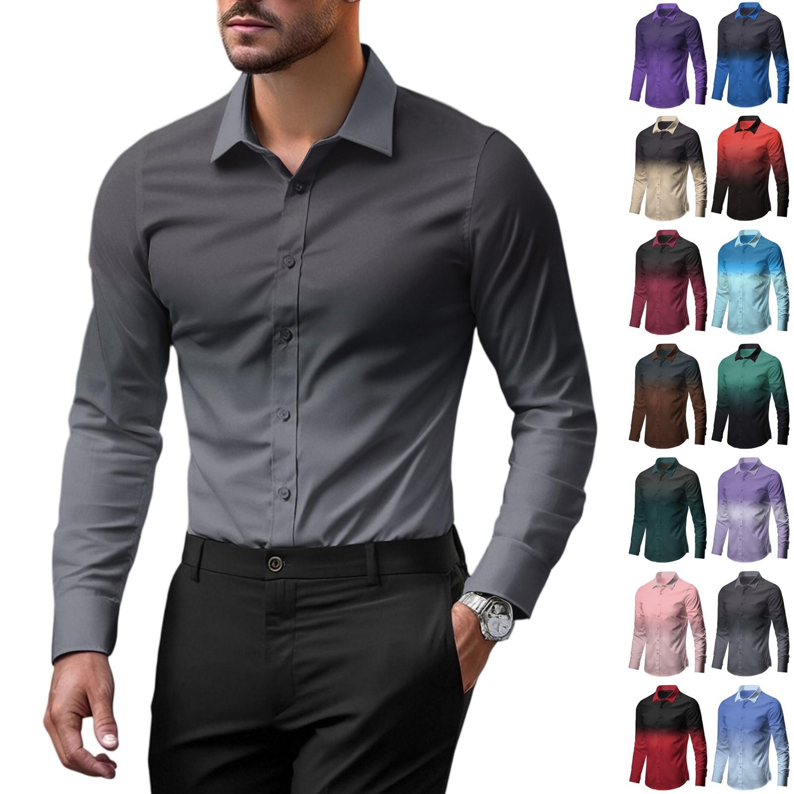

Men s Gradient Versatile Casual Long-sleeved Shirt XL винний
