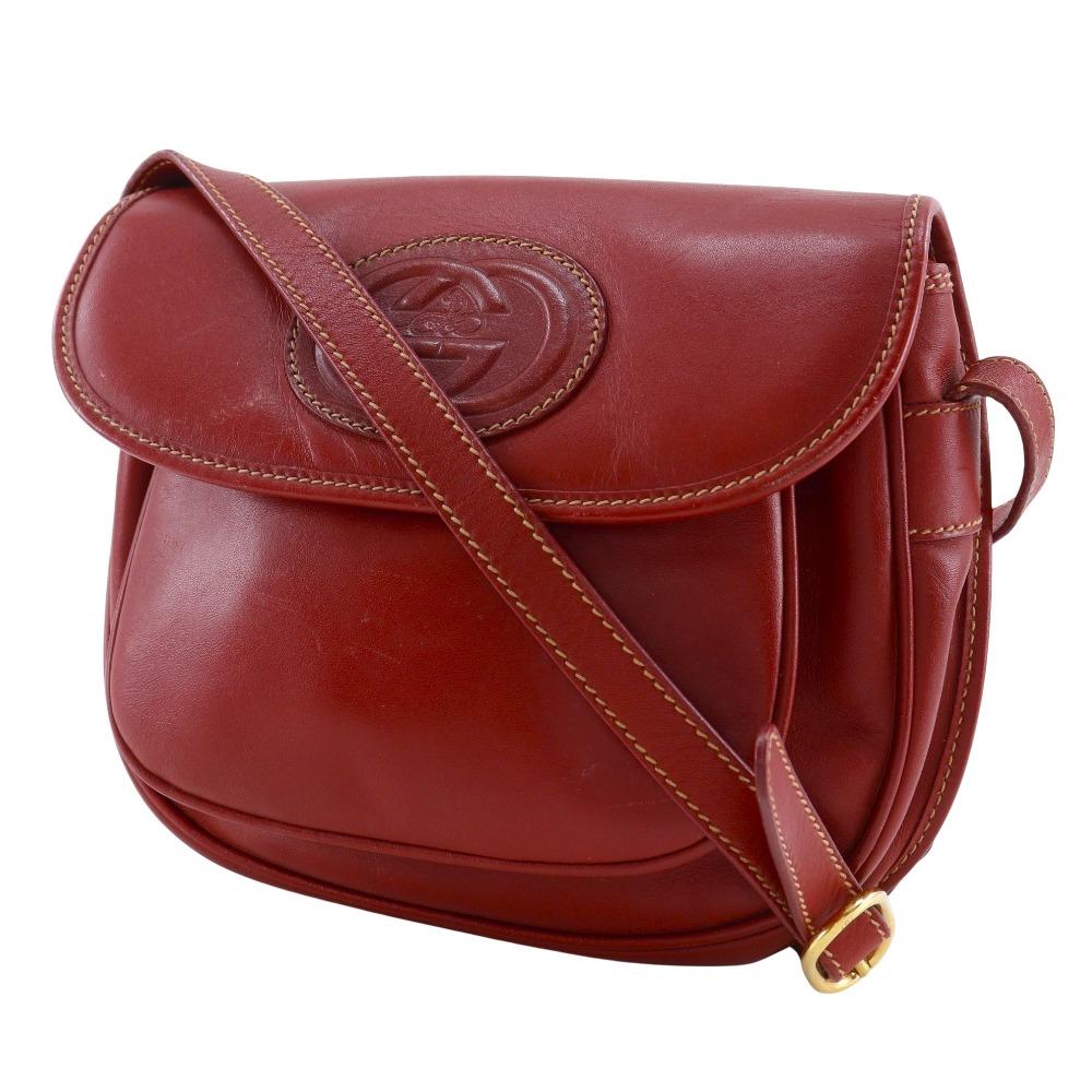 GUCCI Old Gucci Shoulder Bag 001.904.1059 Interlocking G Red Calfskin Women Used